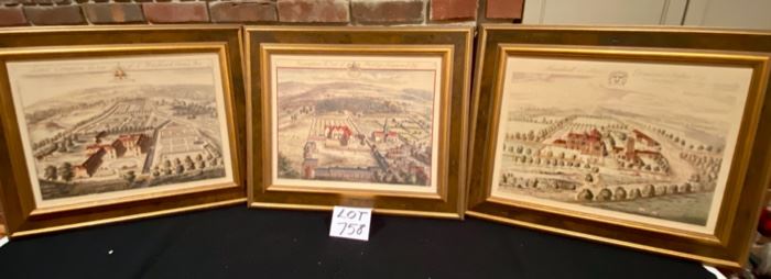 Lot 758. $150/set. 3 reproduction prints on canvas framed. Very interesting