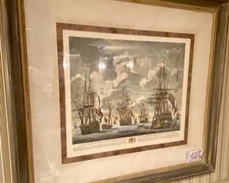 Lot 759. $300.00. Beautiful Vintage Reproduction of British Warships.  This big piece measures 41"wide by 36" tall