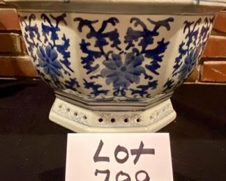 Lot 789 $26.00   Blue and White Porcelain planter, 13" diameter 8" tall