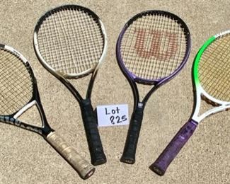 Lot 825, $32, 4 tennis rackets, 3 Wilson rackets and 1 Yamaha