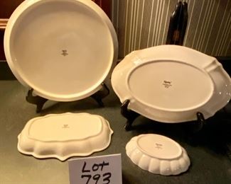 Lot 793, $50.00  Spode Christmas Tree, 12" round trivet, "Bless this Home" 10" oval bowl, 8" tidbit tray, 4" candy dish