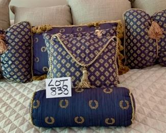 Lot 838.   $90.00   6 Custom Made Accent Pillows for Master Bedroom Bedding. These were VERY expensive pillows with neat decorator flair.  
