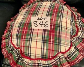 Lot 847 (NOT 846). $15.00.  Ralph Lauren Polo Bear Square Pillow and Round Plaid Pillow