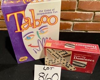 Lot 860 $20.00  2 Games: Dominoes Premier Edition by Cardnal and Taboo by Hasbro New Unopened 