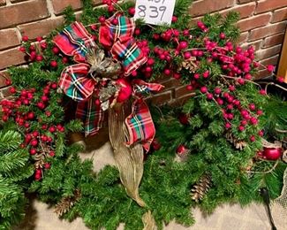 Lot 839. $34.00.   Decorated Christmas Wreath 30" Diameter