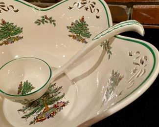 Lot 791,  $125.00  Spode Christmas Tree punch bowl, with a scalloped and reticulated edge. includes 75th Anniversary Ladle