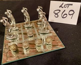 Lot 869. $15.00. Pewter Golf Tic-tac-toe on mirrored board. 