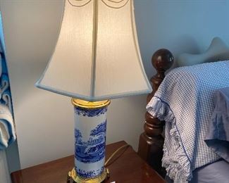 Lot 612. $90.  Two beautiful porcelain and brass table lamps, made in England