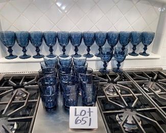 Lot 651. $50.  14 Libby blue goblets and 12 Libby smoky blue tumblers - gorgeous. 