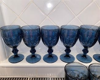 Lot 651. 14 blue goblets and 12 smoky blue tumblers - gorgeous.