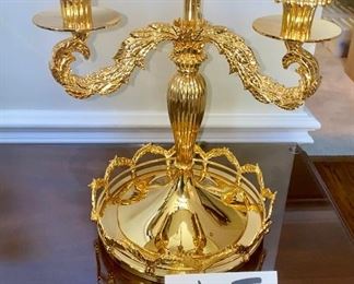 Lot 663. $400.00   STUNNING. Chapman brass table/desk lamp.  double pull lights. 28"t by 9: diam base.  The shade is 15" diameter. 