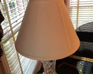 Lot 696. $225. Waterford Crystal Table Lamp with White Shade	22" H Shade 14" Diameter