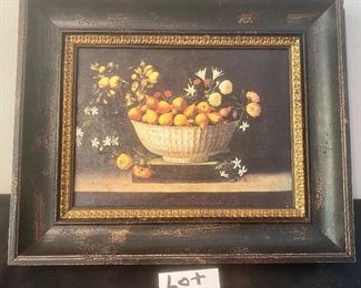 Lot 33  $40.00 Shadow Frame; Looks quite old.  Image of Bowl of Pears. 19.5" x 16" frame; 13.5" x 10-1/4" image