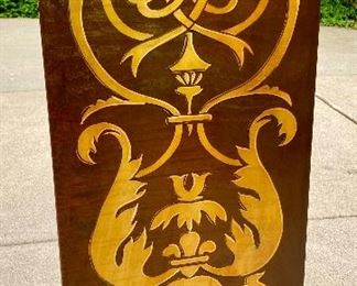 Lot 94  $100.00  Metal over styrofoam Metal Wall Art, brown & Gold, from the Merchandise Mart. 57" tall, 21.5" wide.  