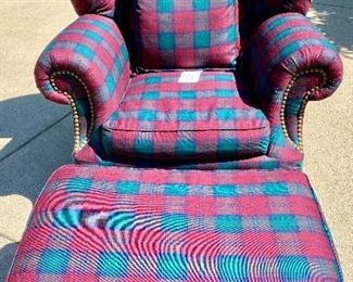 Lot 89 $150.00  Plaid Chair and Ottoman  41"x40"x20" tall back by Lillian August Collection