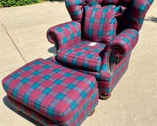 Lot 89 $150.00 Comfy Oversized Plaid  Chair 41"x40"x20" tall back by Lillian August Collection. Give it to Dad for Father's Day!  