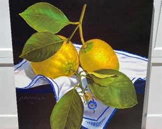 Lot 779  $75.00  Pierre Barraye Giclee on Canvas - Beautiful Still Life of Lemons 37" H x 30" 