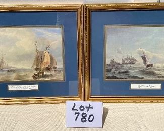 Lot 780.  $70.00  Two Nautical Prints. 15x12". "Shipping off the Mouth of the Scheldt" by JW Carmichael, 1800-1868, and "Off Copenhagen" with no artist listed