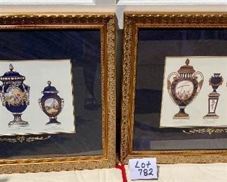 Lot 782 $60.00. 2 Framed art prints of Ornate Vases.  Regal! 
