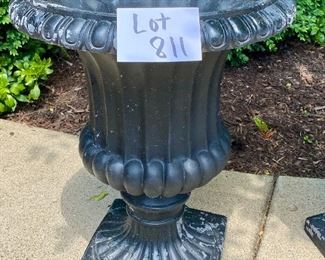Lot 811, Black resin urn-style planter, 24" H  x 18" diameter