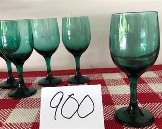 Lot 900.  $60.00.  27 green/teal wine/water glasses by Libbey.  
