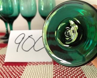 Lot 900.  $60.00.  27 green/teal wine/water glasses by Libbey.  