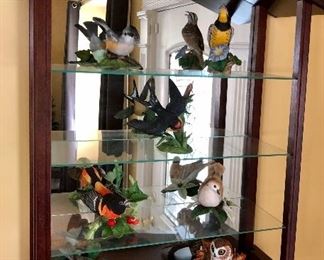 Glass display case, Lenox birds (many birds not pictured)