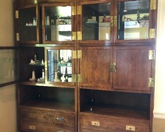 Henredon lighted display cabinet and cases (2 seperate pieces)