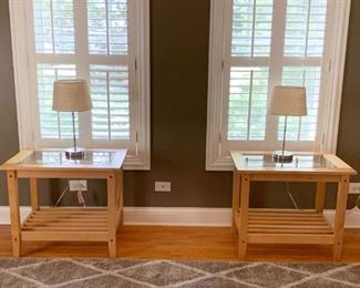 $200 for pair - Pair of Maple End Tables with Glass Tops (each is 27.5" L x 18" W x 23.5" H)