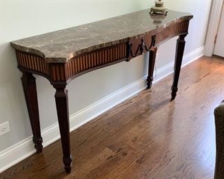 $350 - Console Table with Marble Top (58.25" L x 16.75" W x 33.25" H) 