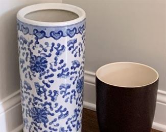 Blue & White Ceramic Umbrella Holder, Home Decor