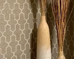 Item 20:  (2) West Elm vases with seagrass: $70 pair                                            Small - 27.5"                                                                                                            Large - 40.5"