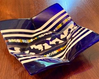 Item 24:  Art Glass Candy Dish with Millefleur Design- 8" x 8.25": $25