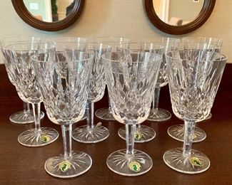 Item 30:  (12) Waterford Araglin Wine Glasses: $585  - The Araglin pattern, sister to Waterford"s timeless Lismore pattern, was designed by Waterford"s Jim O"Leary in 1985 and features diamond and vertical wedge cuts: