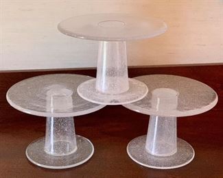 Set of 3 seeded glass candle pillars: $16