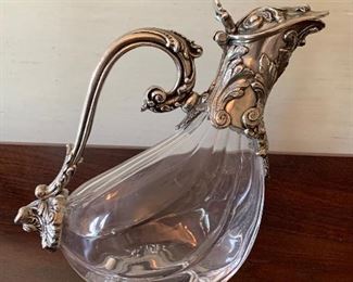 Item 46:  Harrogate House (Made in Italy) duck decanter, crystal and pewter - 9":  $150