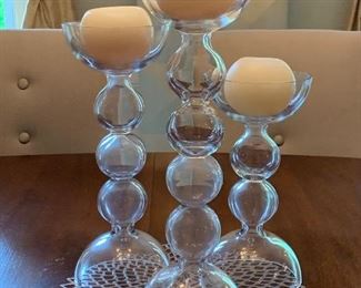 Item 28:  (3) Stacked Blown Glass Bubble Candlesticks: $115 set of 3                                                                                                       Small - 12.5"                                                                                                            Medium - 15.5"                                                                                                       Large - 18.5"