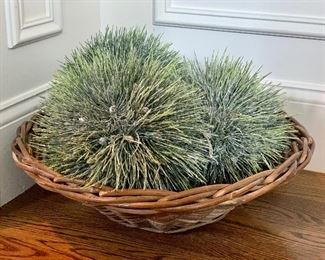 Item 217:  Large decorative basket with faux plant balls: $30 