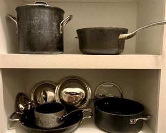 Lot of well loved assorted size Calphalon pans and three extra lids: $30