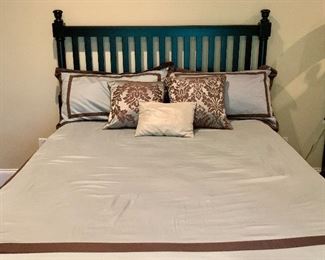 Item 259:  Bedding, Two pillows with shams, duvet and three coordinating pillows: $125