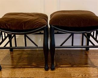 Item 102:  (2) Matching Bolier and Co. Side ottomans with chocolate brown velvet cushions: - 17.5" x 17.5" x 16" tall: $500/pr