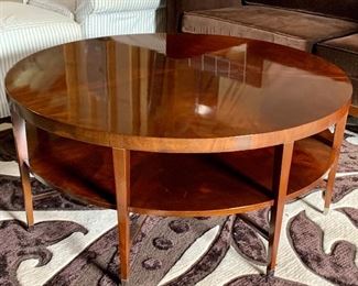 Item 142:  AMAZING Bolier & Co. Round Cocktail Coffee Table- two tier and in exceptional condition: $800 - 46" x 20"