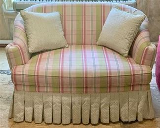 Item 163:  Small, custom upholstered settee - 43.5" x 23" x 31": $400