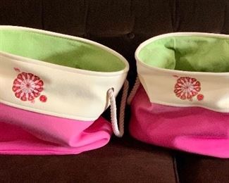 Two stiff canvas bags with wide openings: $25