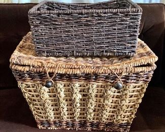 Two Baskets, small brown and tan with two buttons: $15