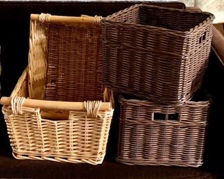 Item 181:  Lot of 4 baskets - two tan and two brown: $20    Tan - 13.5" x 17.5" x 9"