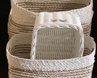 Item 179:  (3) Baskets with silver and gold trim: $15                                                      Large basket - 14" x 12" x 11":14