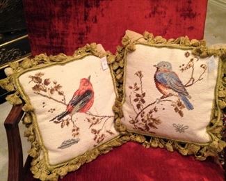 Darling bird needlepoint pillows