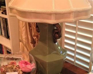 One of two celadon matching lamps