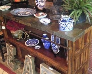 Handsome sofa table with stone top